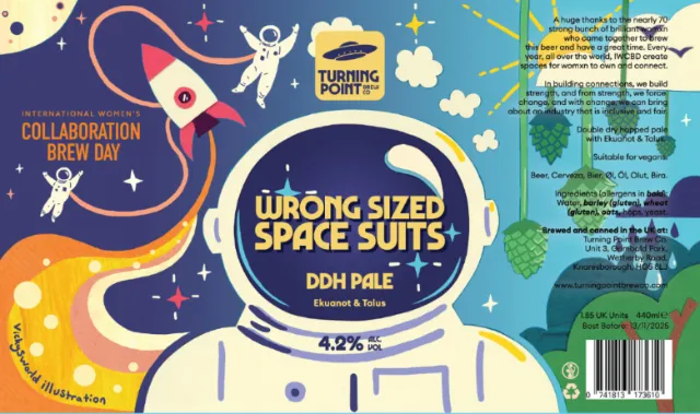Beer can design featuring astronaut and space theme by Vicky Scott