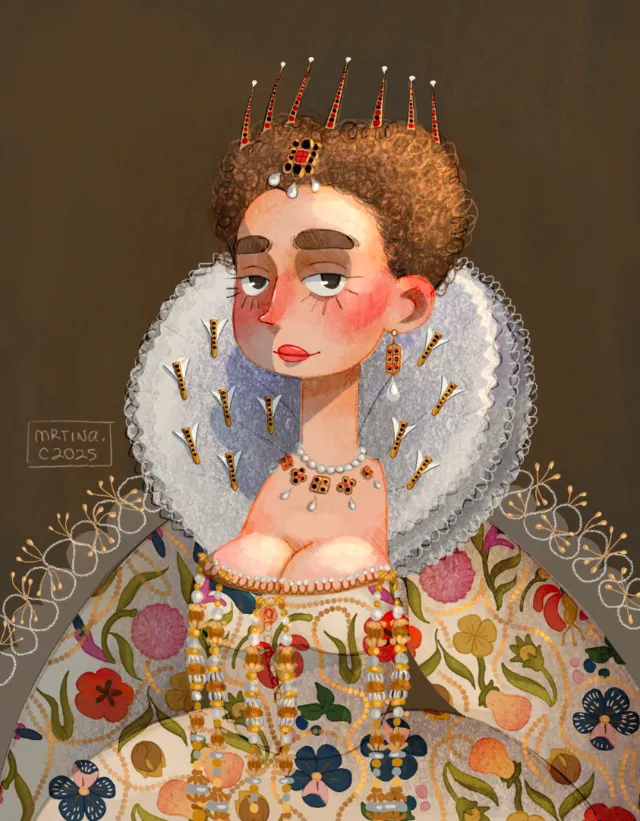 Majestic portrait of woman in royal attire with jewels