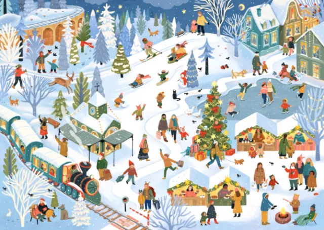 Winter holiday market and ice rink with people enjoying festivities by Tatsiana Burgaud