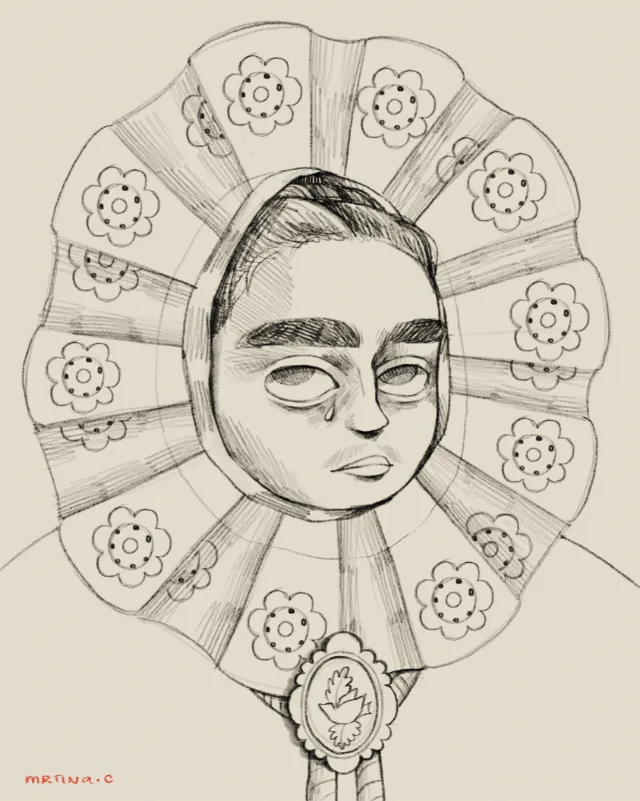 Digital sketch recreating Frida Kahlo’s Self-Portrait