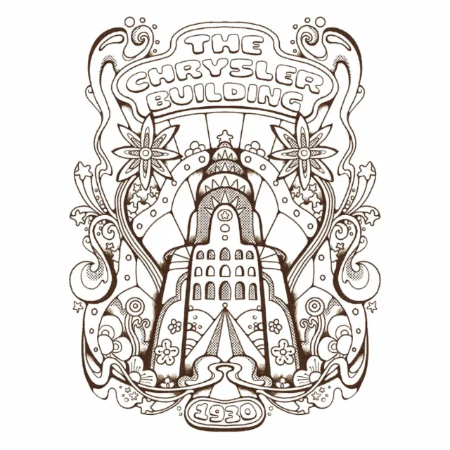 Black and white Art Deco Chrysler Building illustration by Laura Greenan