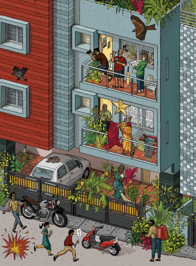 Apartment community life with bright colors