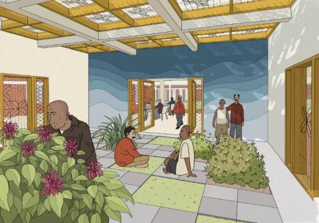 Therapeutic courtyard at Social Service Complex Bangalore by Jack Sweet