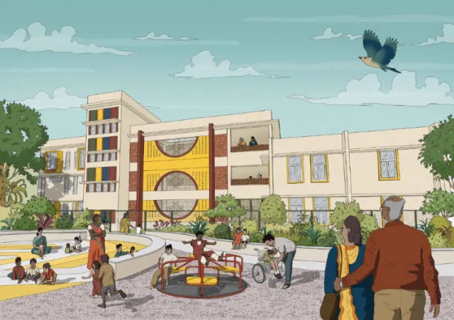 Shishu Mandir Orphanage colorful facade and playground by Jack Sweet
