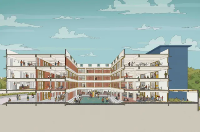 Sectional architectural drawing of Government Boys Home, Bengaluru by Jack Sweet