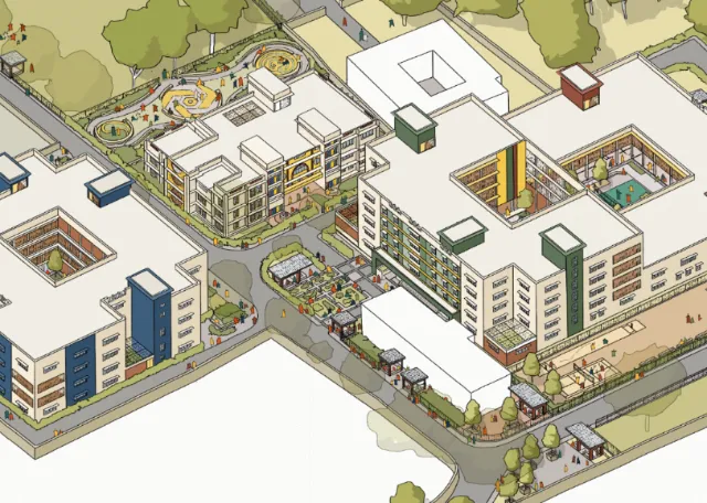 Axonometric view of Rehabilitation Centre Campus in Bengaluru by Jack Sweet