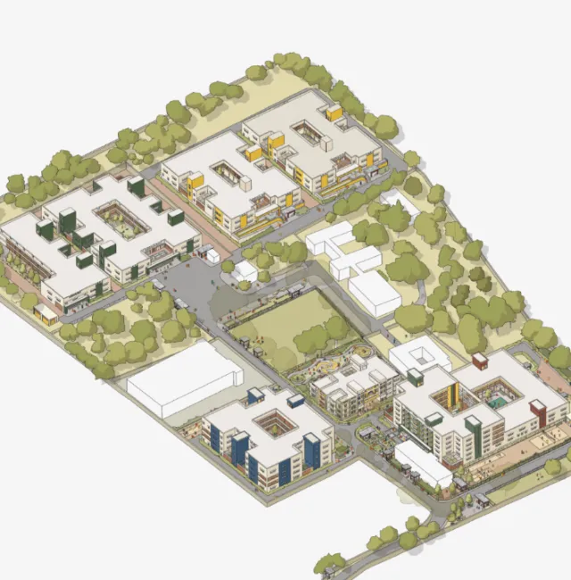 Axonometric view of Rehabilitation Centre Campus in Bengaluru by Jack Sweet