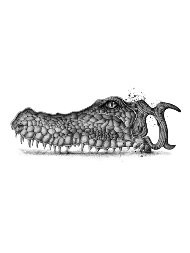 Illustration of hand saw resembling a crocodile