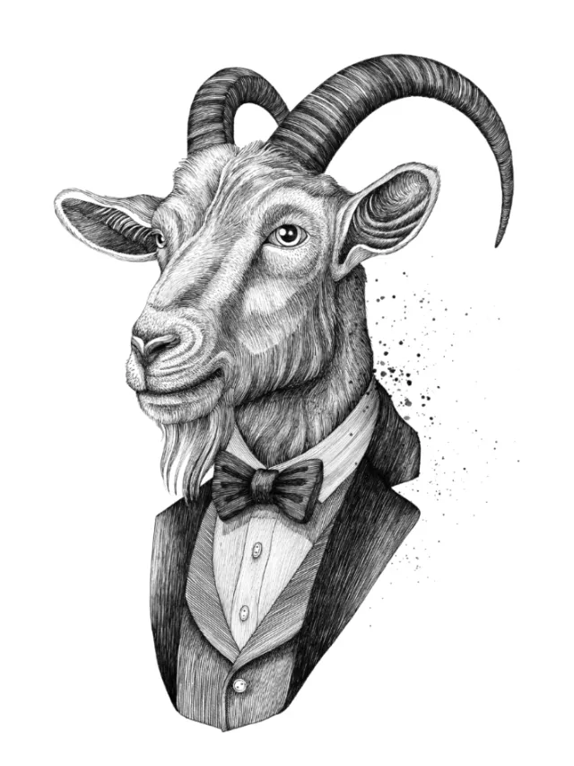 Anthropomorphic goat wearing tuxedo and bow tie by Miosis