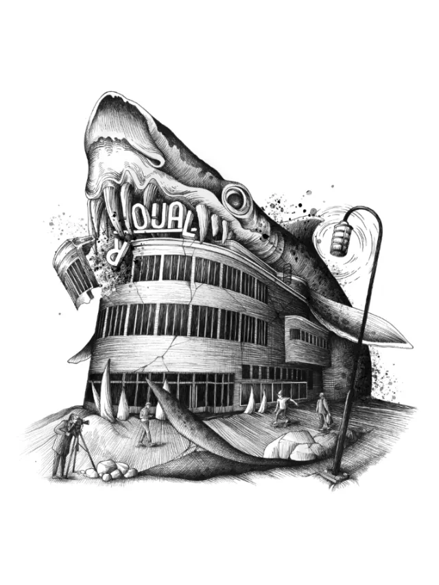 Concept art of shark building with regal theme