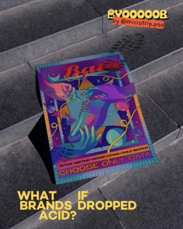 Promotion poster of Bata with futuristic design on stairs