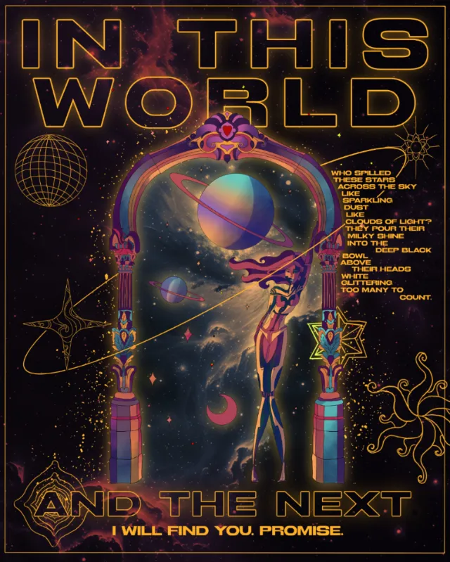 Mystical portal artwork with stars and planetary visuals