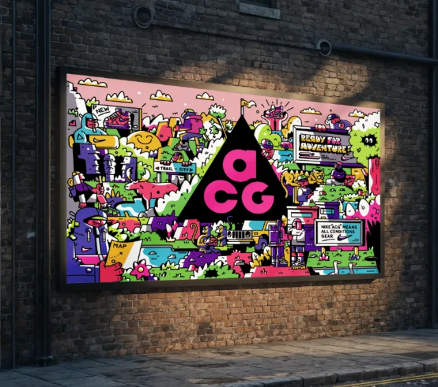Colorful Nike ACG outdoor mural by Mpumelelo Bhengu