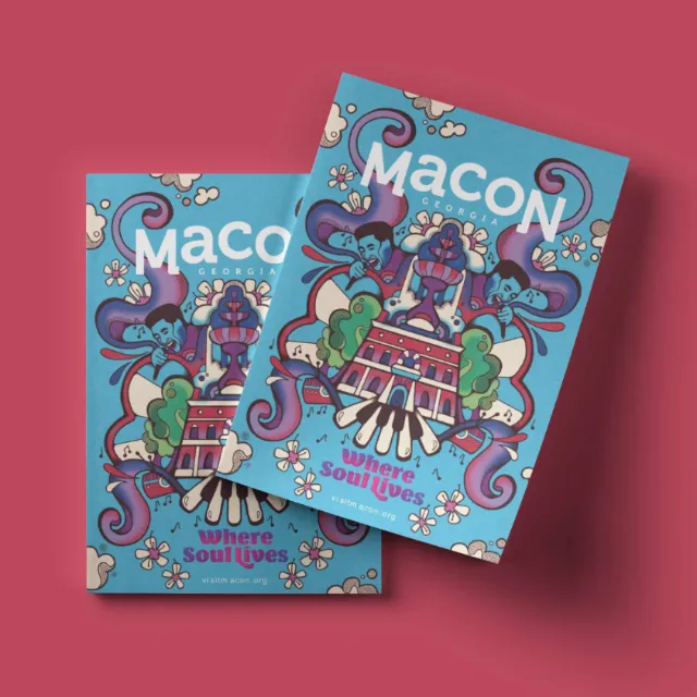 1960s style colorful Macon travel guide cover by Laura Greenan