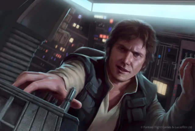 Han Solo operating controls inside the Millennium Falcon, art by Anthony J Foti