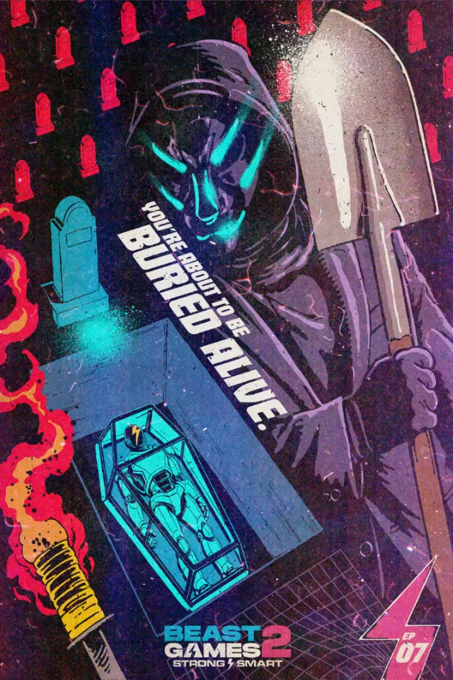 Futuristic armored figure holding shovel and coffin by Butcher Billy