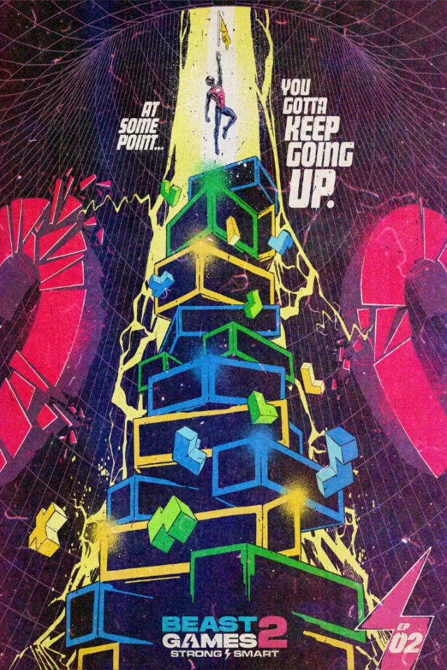 Motivational artwork of a figure climbing colorful blocks by Butcher Billy