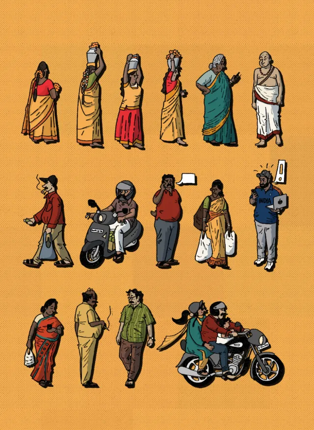 Bengaluru street life with diverse local characters