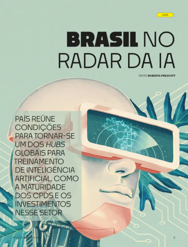 Futuristic person with virtual reality headset representing AI progress, by Debora Islas