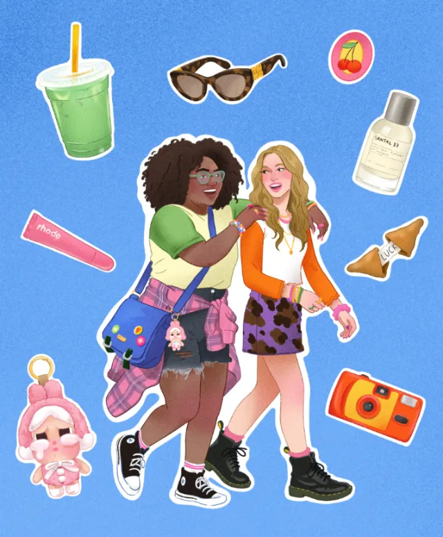 Illustration of two girls with fashion accessories by Julia Prokhotskaya In Colour