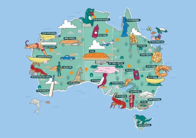 Map highlighting Australia’s roadside Big Things attractions