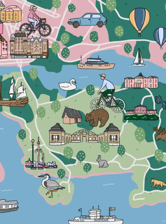 Map of Djurgården highlighting parks and museums