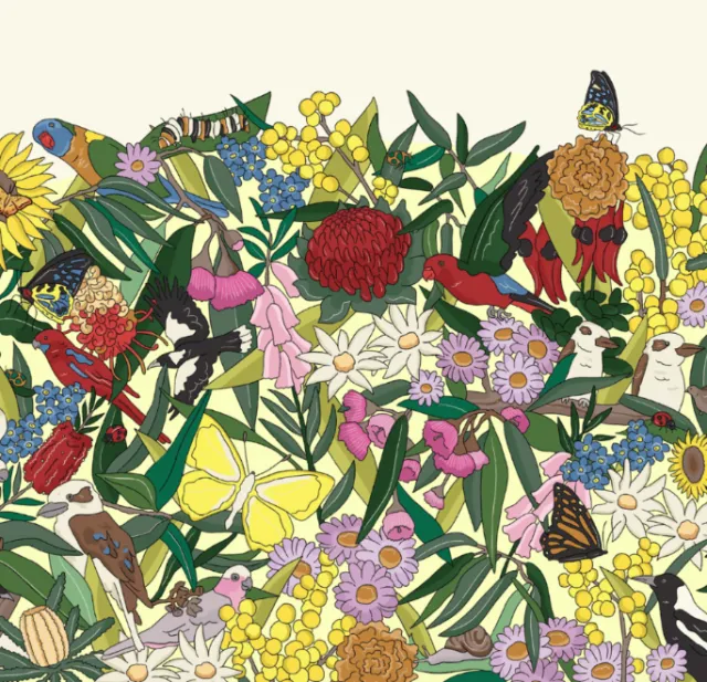Detailed botanical illustration of garden landscape