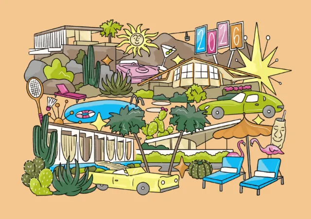 Mid-century modern architecture illustration in Palm Springs