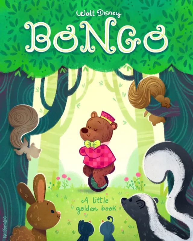Reimagined Bongo book cover featuring a bear and forest animals by Isa Sonntag