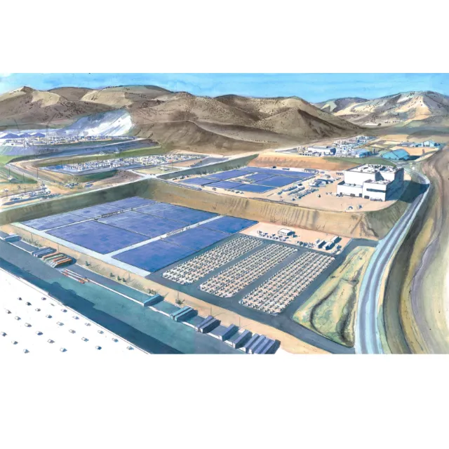 Desert data center with solar panels and battery storage by Liam O'Farrell