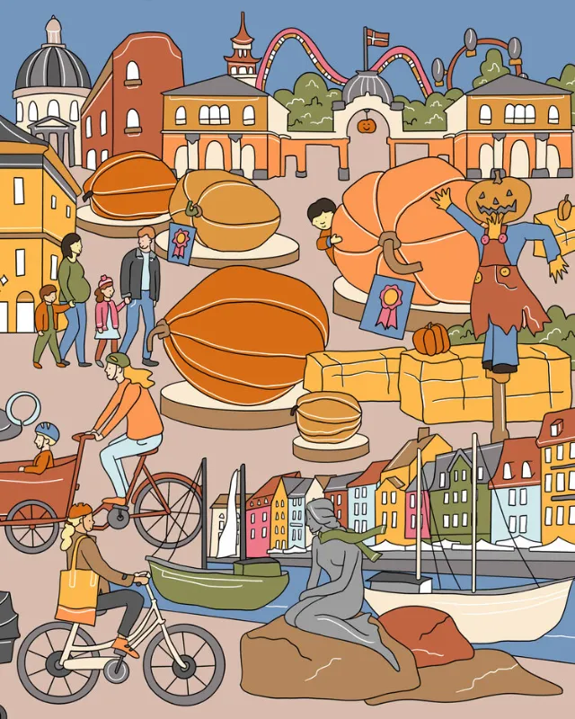 Autumn cityscape illustration of Copenhagen