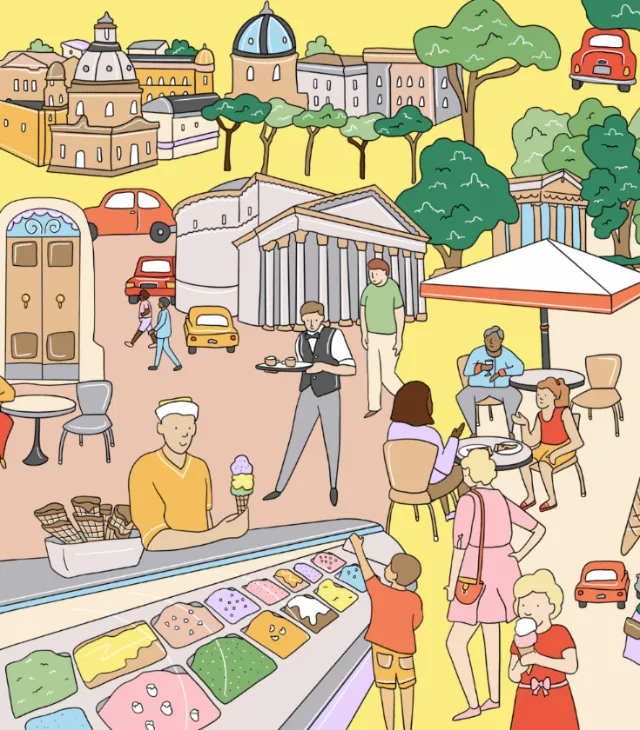 Travel illustration of Rome café lifestyle