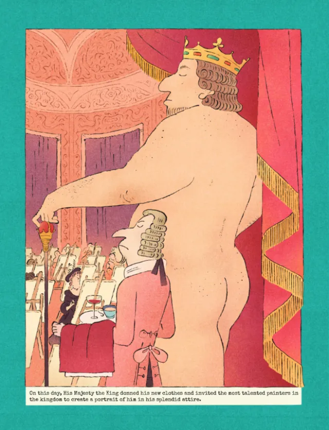 Illustration of the emperor wearing invisible clothes by Tianyi You