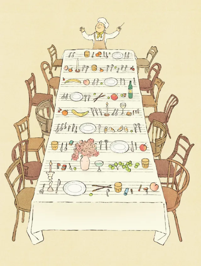 Conceptual illustration blending cuisine and sound