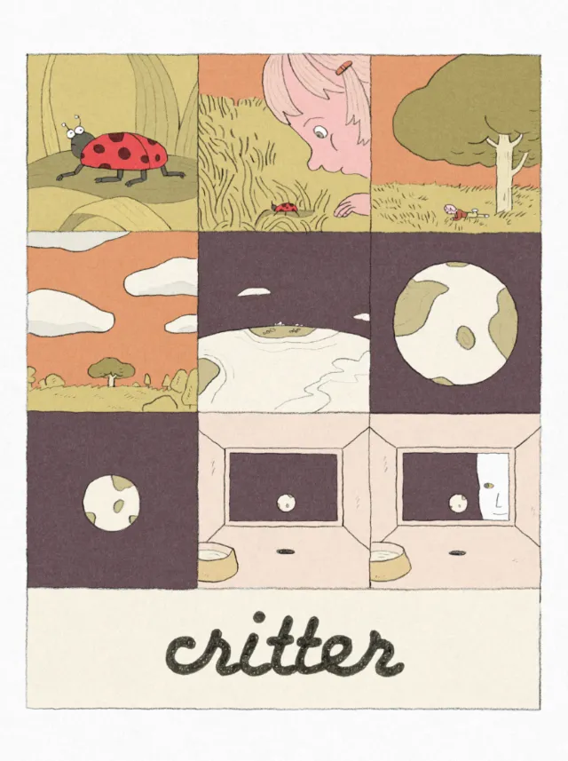 Crayon-style drawing depicting a ladybug and various nature scenes by Tianyi You