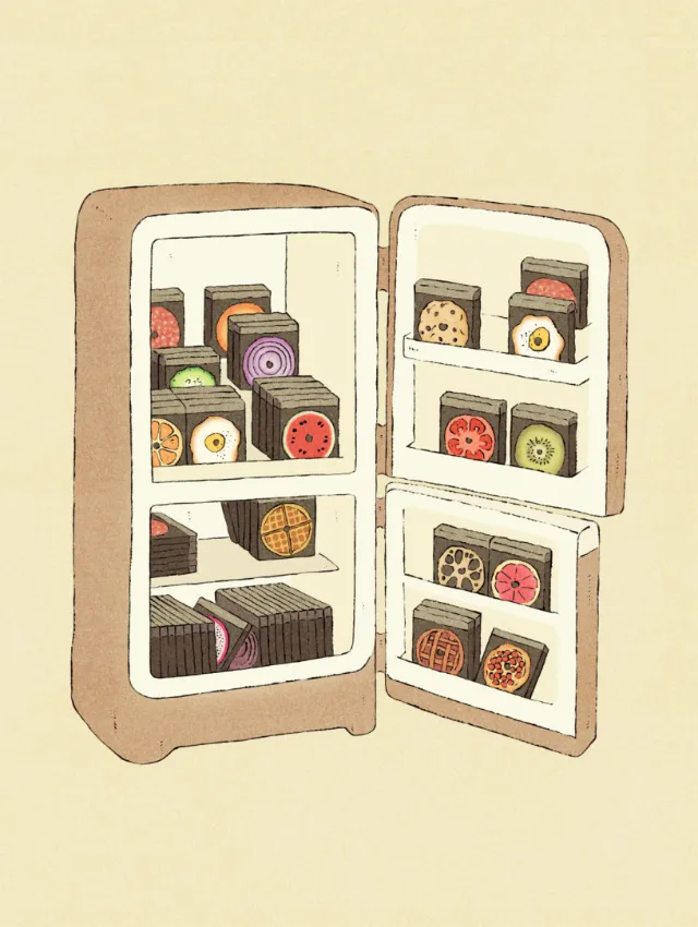 Creative illustration of cookies stored in fridge