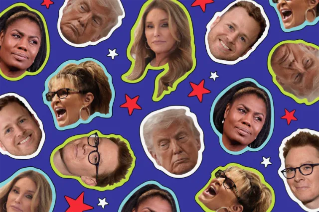 Sticker-style portraits of various reality TV figures by Mel Cerri