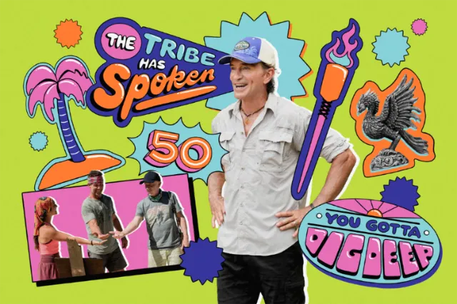 Sticker-style reality TV collage with torch, rose, and diamond heel by Mel Cerri