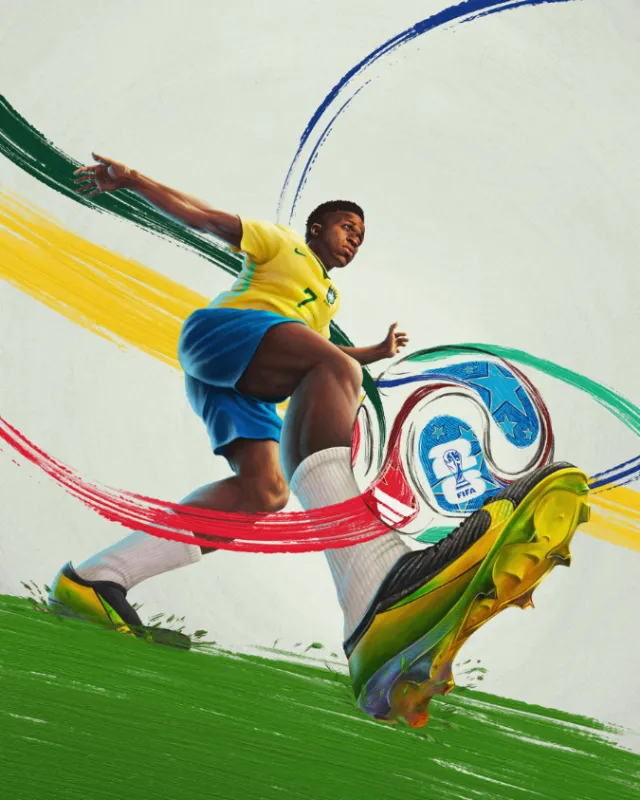 Soccer player kicking ball with colorful strokes by Diego Abreu