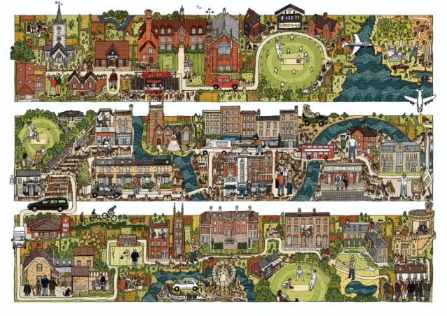 Colorful life map artwork by Jack Sweet showing buildings and parks