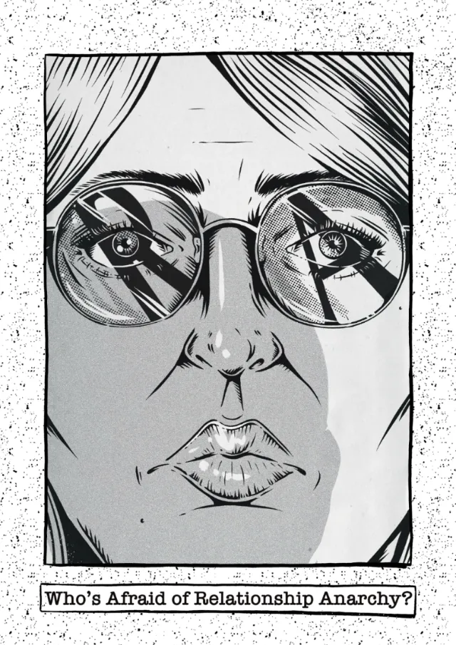 Black and white portrait of person wearing reflective glasses by Cat Sims