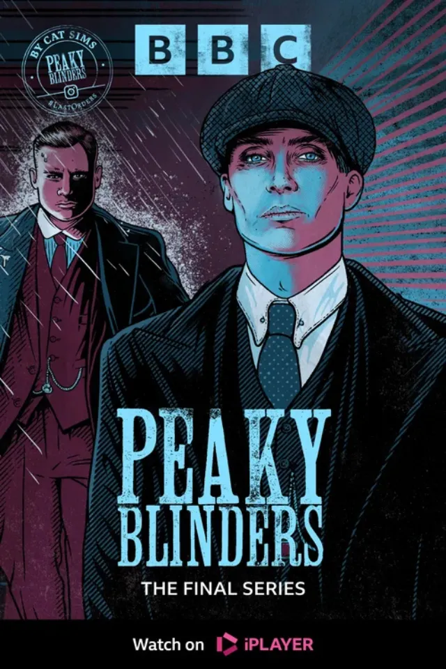 Peaky Blinders poster featuring two men in vintage clothing by Cat Sims