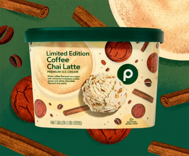 Limited edition coffee chai latte ice cream container with cinnamon sticks and coffee beans, by Barb