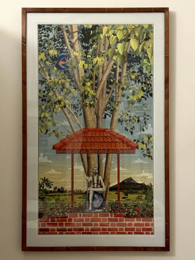 Framed illustration of Peepal tree and Arunachala mountain by Jack Sweet