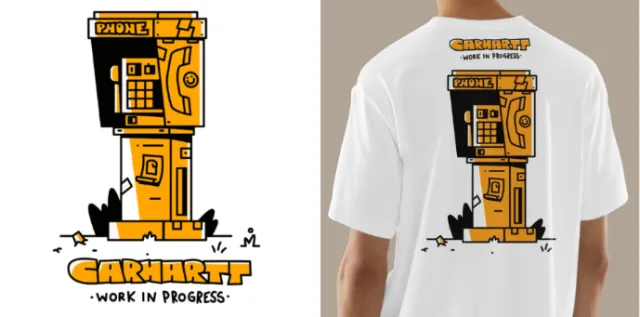 Carhartt Artist Series T-shirt with yellow payphone design by Mpumelelo Bhengu