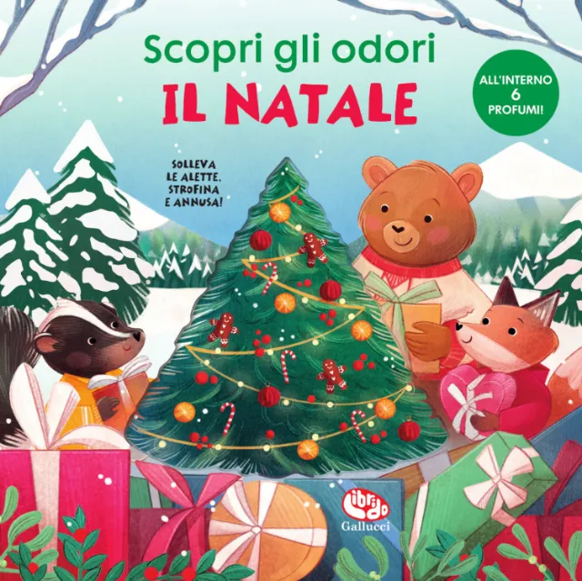 Christmas tree with bear, fox, and badger holding gifts by Teresa Alberini