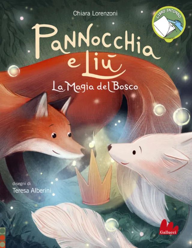 Two foxes with glowing crown in magical forest illustration by Teresa Alberini