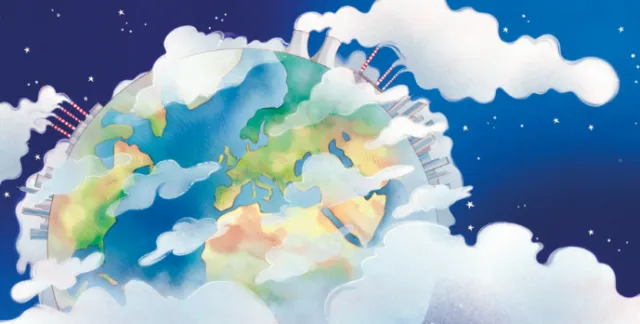 Colorful abstract Earth with clouds and stars by Teresa Alberini