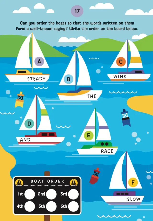 Colorful sailboats puzzle with letters and words by Greg Straight