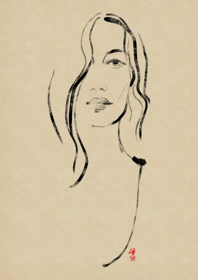 Minimalist line portrait of a woman by Silke Bachmann